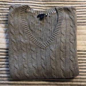 Tommy Hilfiger Cable Sweater. Gray. Small. V neck